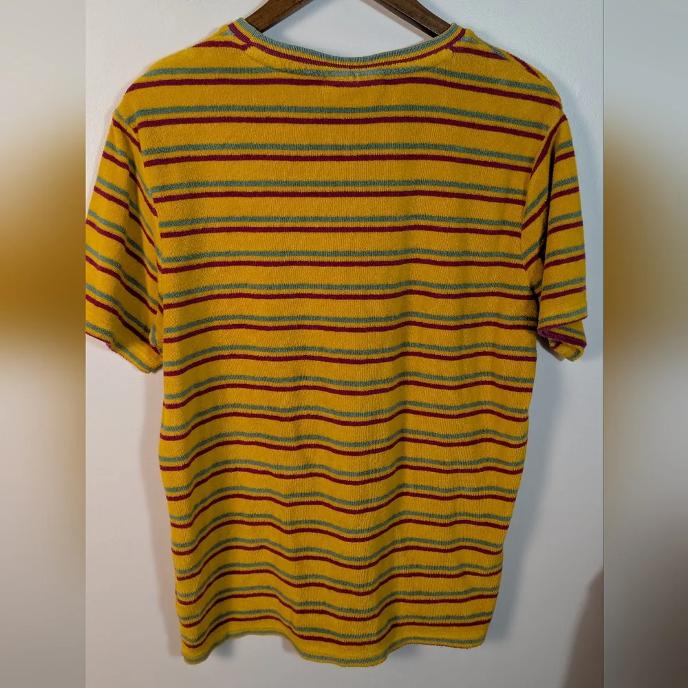 Fila UO Men's Retro Yellow Stripe Cotton Terry Cloth Tee Shirt - Picture 7 of 8